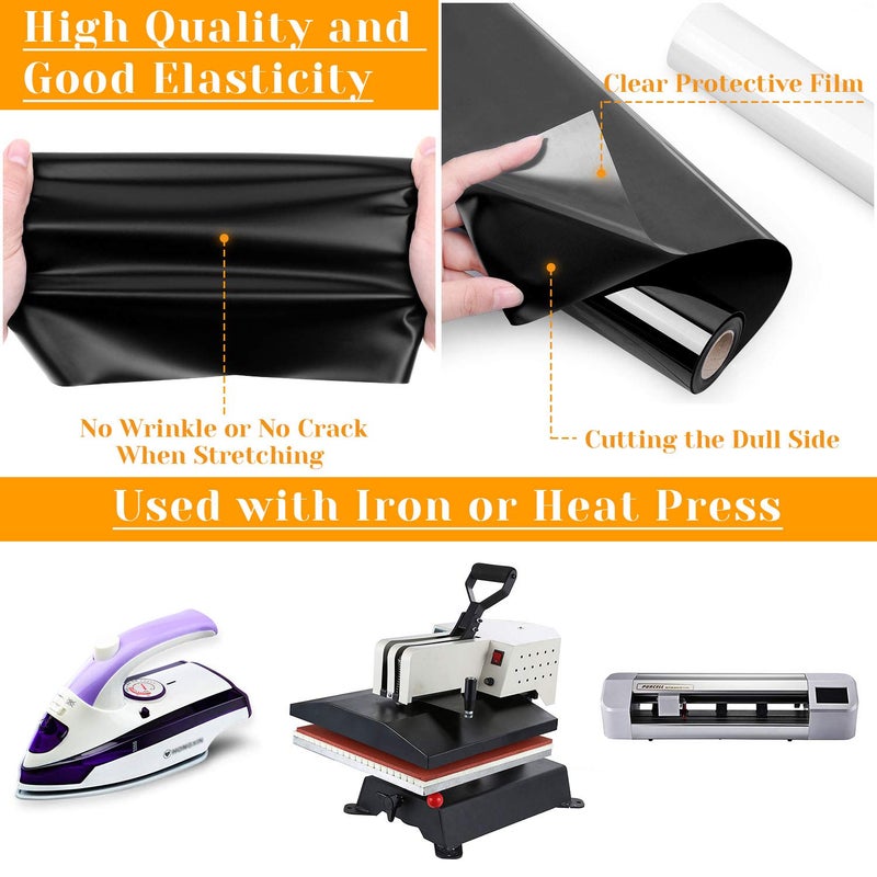 Flasoo 12" x 24ft Heat Transfer Vinyl Rolls, Flasoo 2 Rolls Black and White HTV Iron on Vinyl for Shirts, Compatible with All Cutting Machine, Easy to Cut & Weed (12 Inches by 12 Feet Per Roll) - Image 4
